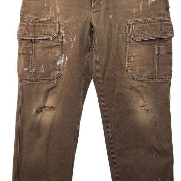 Duluth Trading Jeans Mens 36×32 Brown Carpenter Work Canvass worn workwear - Picture 3 of 9